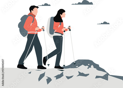 A couple is hiking.