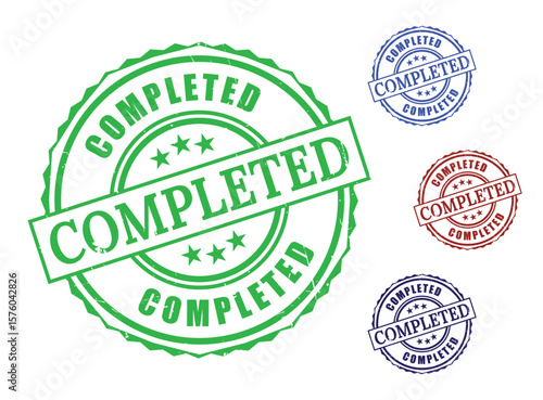Grunge Rubber Completion Stamps, Task Done Label Vector Set  