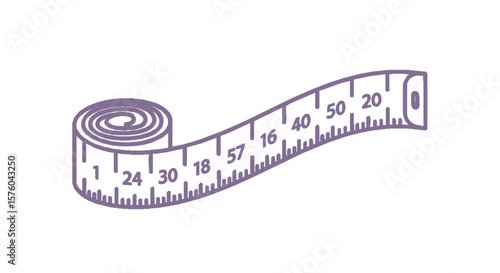 A purple, rolled-up measuring tape with numbers, used for sizing and measurement.