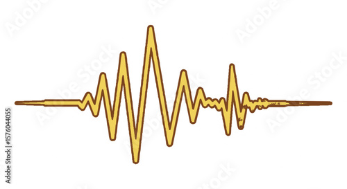 A golden waveform illustration against a white background, depicting a sound wave or signal.