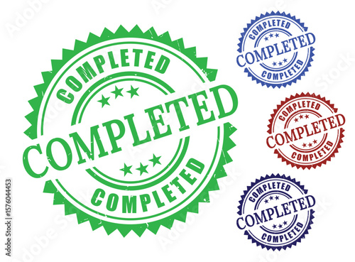 Checked and Done Stamp Set, Grunge Rubber Completed Vector Labels  