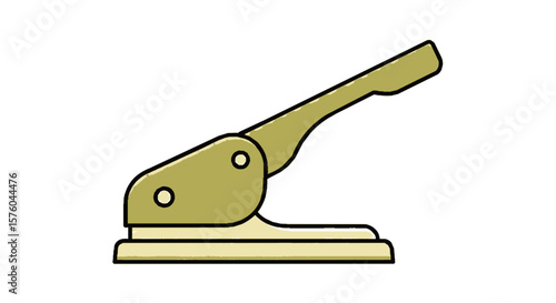 A simple illustration of an olive-green hand-operated hole punch.
