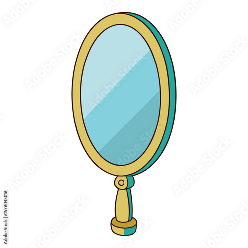 A radiant gold magic mirror, shimmering with ancient enchantments, reflects not just images but hidden truths and mystical visions beyond the ordinary realm.
