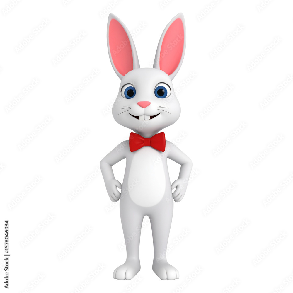 Obraz premium a 3d animated bunny character in white stands against a plain backdrop