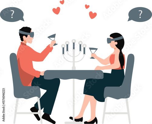 Couple drinking with covered eyes.