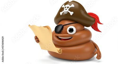 Pirate emoji poop character holding scroll