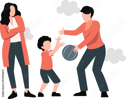 Dad and son playing football.