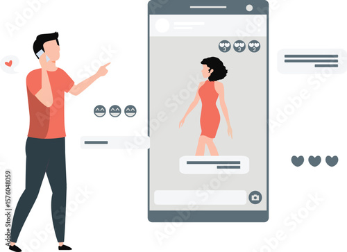 The boy is talking to his wife who is walking.