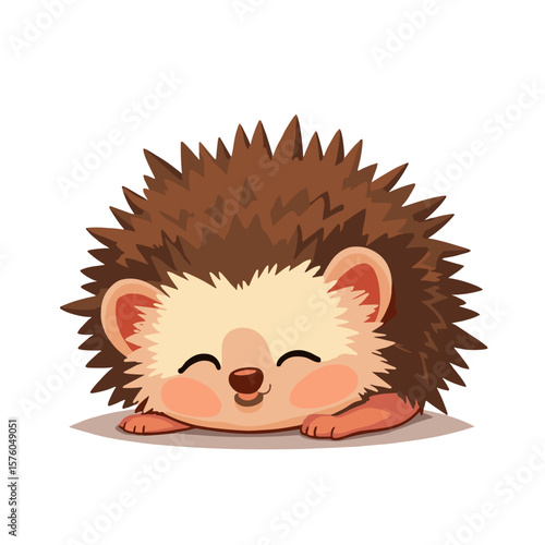 Cute smiling hedgehog illustration with a fluffy body on a white background