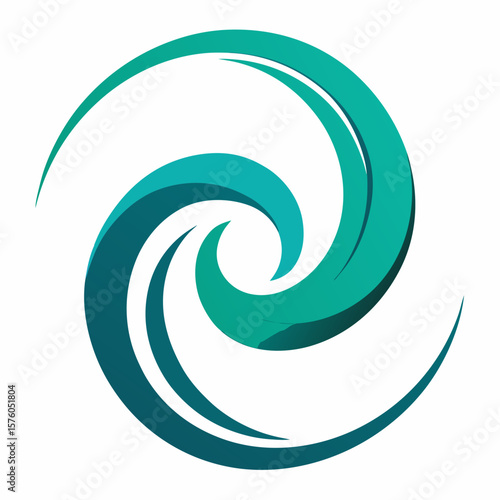Teal and dark teal swirling abstract shape on white background logo