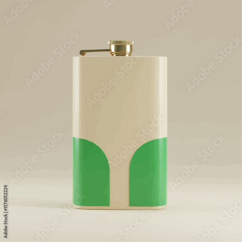 Modern flask with green accents and gold cap on neutral background  