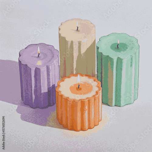 Hushed Luminescence Pastel colored candles four isolated watercolor vector illustration svg