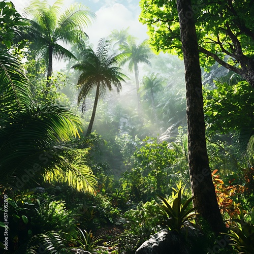 Lush palm jungle leaf sunlight beauty natural green high resolution picture