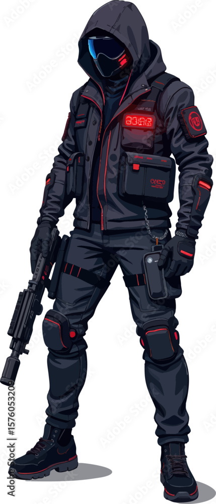 Fototapeta premium a man in black and red gear standing with his arms crossed, looking at the camera