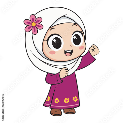 Cute Cartoon Muslim Girl in Hijab – Islamic Kid Character Vector