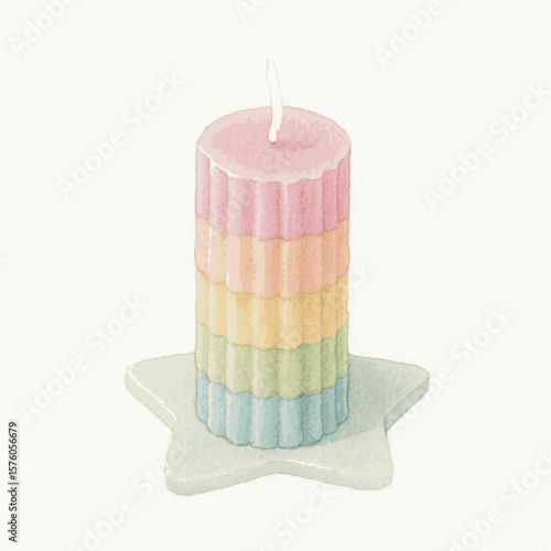 Muted Flame Glow Pastel colored candles one isolated watercolor vector illustration svg