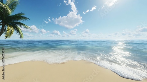 Wallpaper Mural Sunlight hitting blue ocean through palm frame and breeze high resolution picture Torontodigital.ca