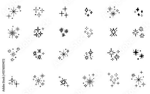 set of hand drawn sparkling stars doodle collection