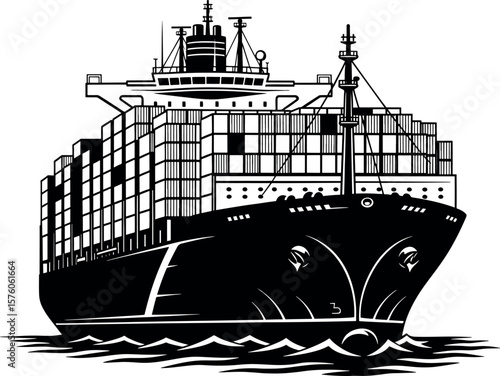 Cargo Container Ship Vector Illustration for Logistics and Shipping.