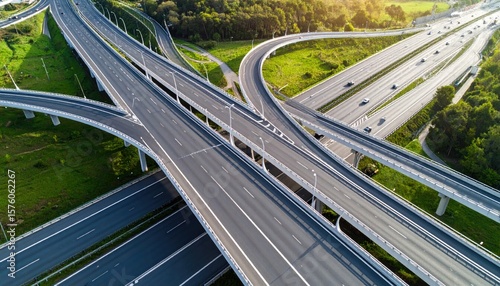 Highway interchange, aerial view