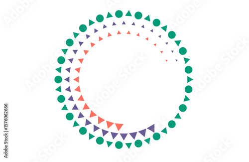 Wallpaper Mural "Abstract Geometric Circle Design: Vibrant Green, Red, and Purple Triangles and Dots in Concentric Patterns for Branding, Web Graphics, and Creative Projects" Torontodigital.ca