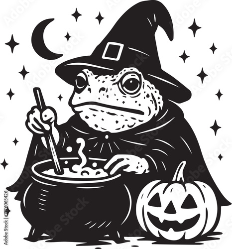 halloween frog witch with a brew