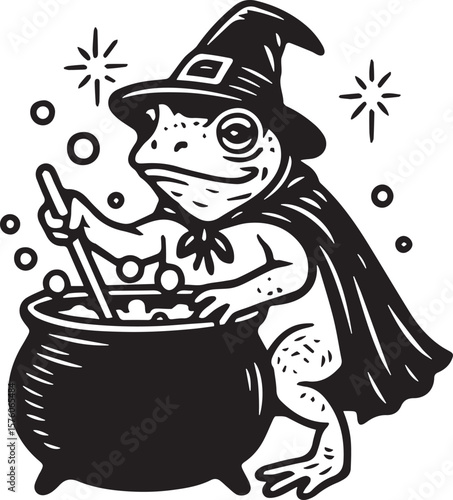 halloween frog witch with a cauldron