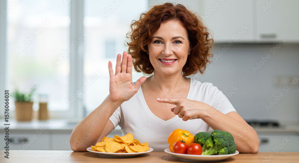 Person rejecting unhealthy foods Person rejecting unhealthy foods