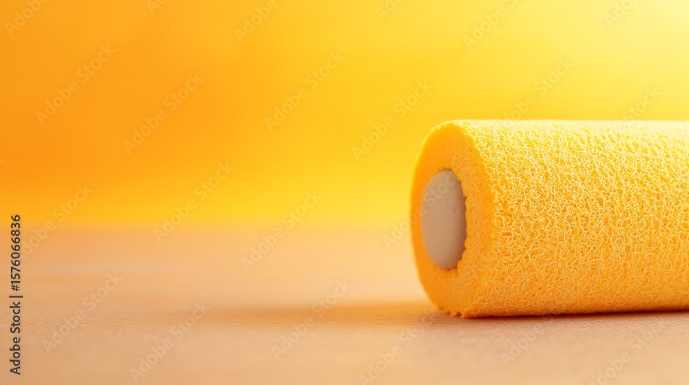 Fototapeta premium Yellow Paint Roller on Orange Background Close-up
