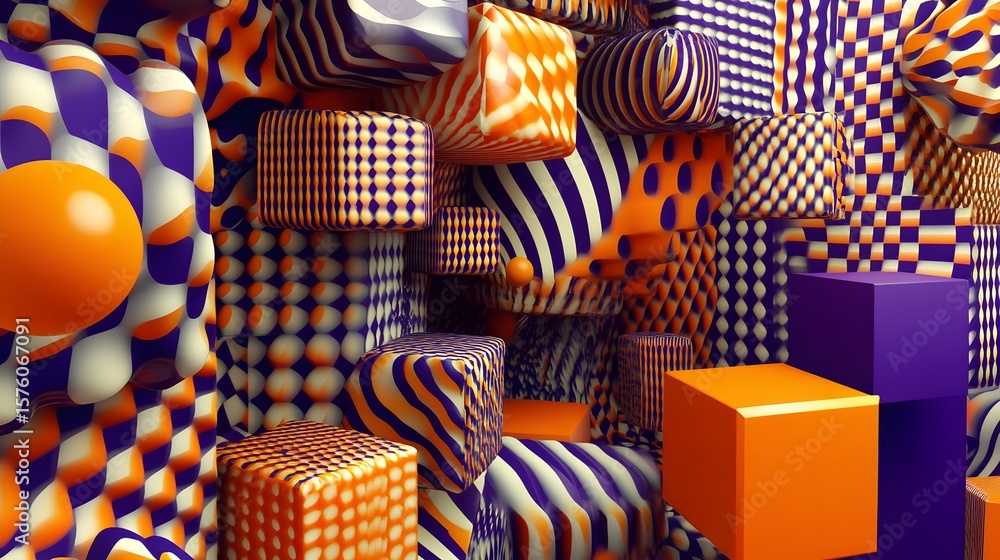 Obraz premium Abstract composition of geometric shapes with vibrant colors and patterns.