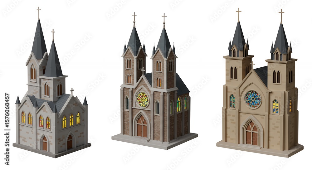 Fototapeta premium Low poly church buildings illustration