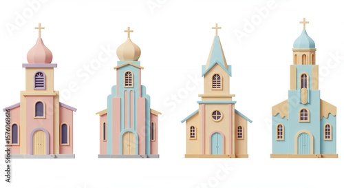 Wallpaper Mural Pastel colored church buildings illustration Torontodigital.ca