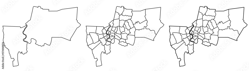 Obraz premium Bangkok map – vector illustration of districts, streets, and landmarks of Thailand's capital
