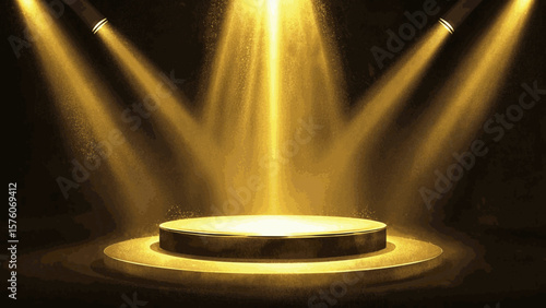 Golden Glow: Center Stage golden stage with spotlights shining isolated watercolor vector illustration svg