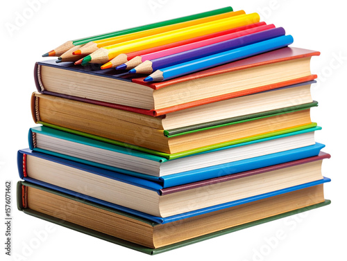 Wallpaper Mural Diagonal Layout of Bright Pencils on Textbooks, Back-to-School Theme Isolated PNG  Torontodigital.ca