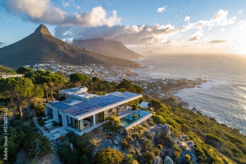 bungalow in Cape Town with Table Mountain and ocean in view, full solar roof system