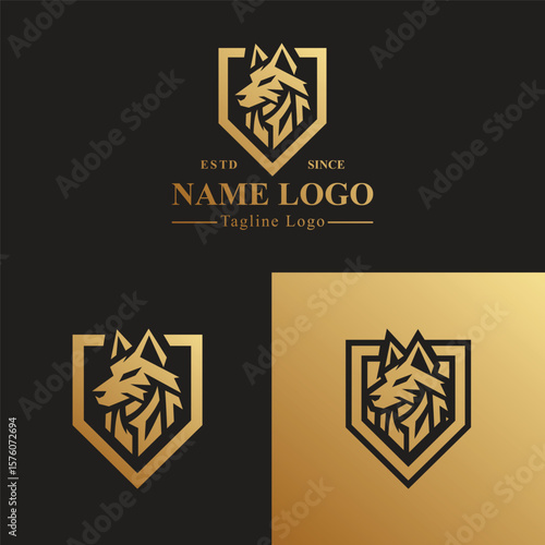 Silhouette Wolf Logo Collection - Golden and Black Shield Design for Dark and Light Mode