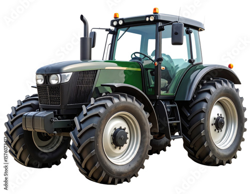 Classic Green Farm Tractor Side View – Isolated on White Background