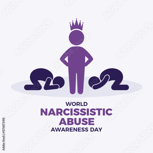 World Narcissistic Abuse Awareness Day poster vector illustration. Humiliated bowing person symbol. Egotistical guy with a crown icon. Template for background, banner, card. June 1. Important day
