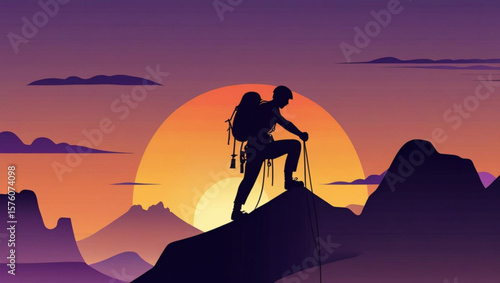 Mountain Climber at Sunset