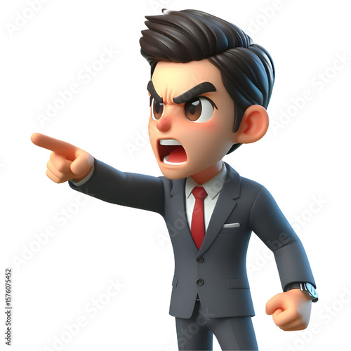 Angry cartoon businessman shouting, transparent background