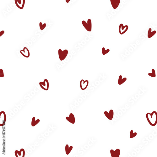 Cute hand drawn hearts seamless repeat vector pattern. Handwritten background. Different doodle style heart shapes and silhouettes ornament, wedding decoration.