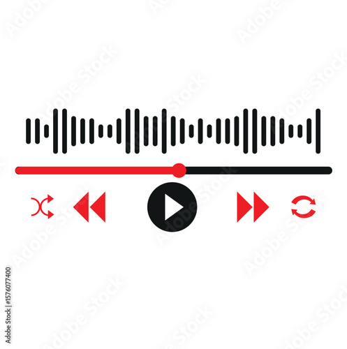 Music or video play bar icon. Audio player for songs or podcast playlist. Play or pause button. Dark theme. Vector illustration