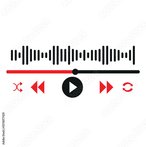 Music or video play bar icon. Audio player for songs or podcast playlist. Play or pause button. Dark theme. Vector illustration