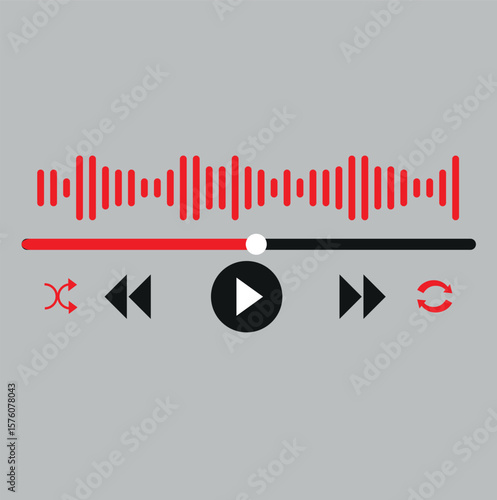 Music or video play bar icon. Audio player for songs or podcast playlist. Play or pause button. Dark theme. Vector illustration