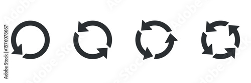 Vector set of circle arrows isolated on white background. Rotate arrow and spinning loading symbol. Circular rotation loading elements, redo process.