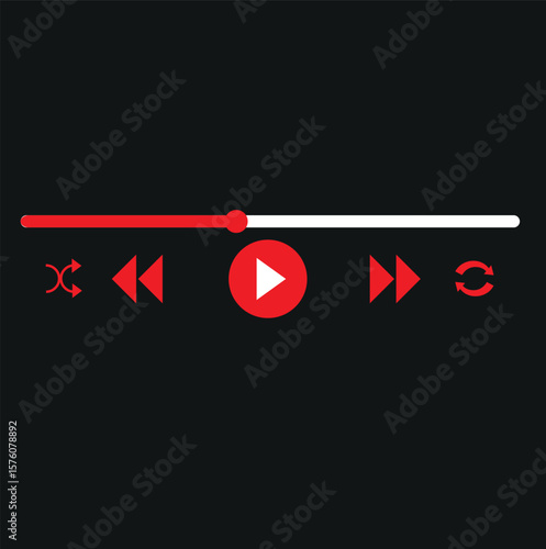 Music or video play bar icon. Audio player for songs or podcast playlist. Play or pause button. Dark theme. Vector illustration
