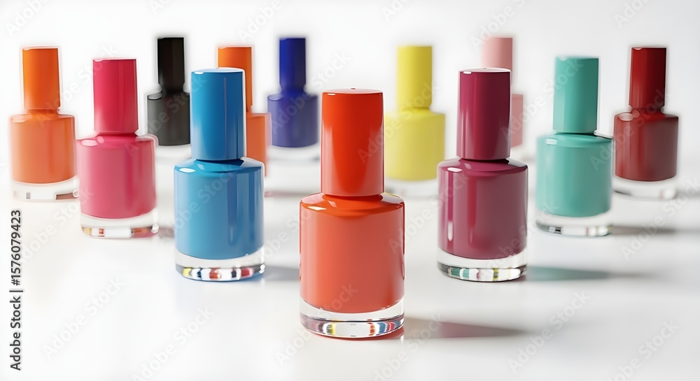 Obraz premium Colorful of Nail Polishes on White Background