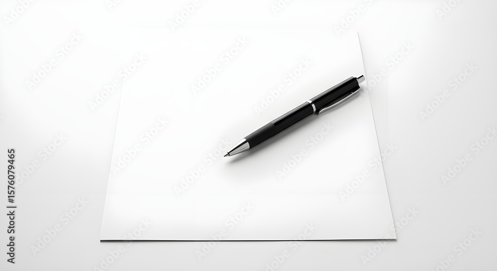 Blank Cream Paper with Pen on White Background Blank Cream Paper with Pen on White Background