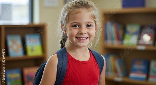 Confident Schoolgirl with Pink Notebook in Classroom Ready to Learn